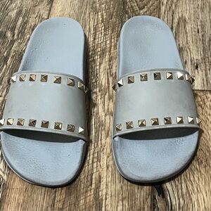 Valentino Rock Stud Slides Gray Size 39 US 9 Preowned